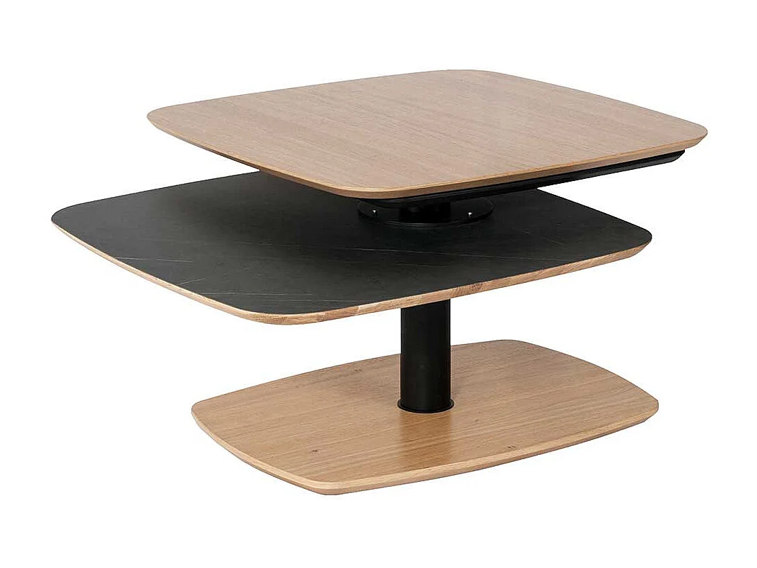 Designercouchtisch in Schwarz und Wildeiche furniert schwenkbarer Tischplatte