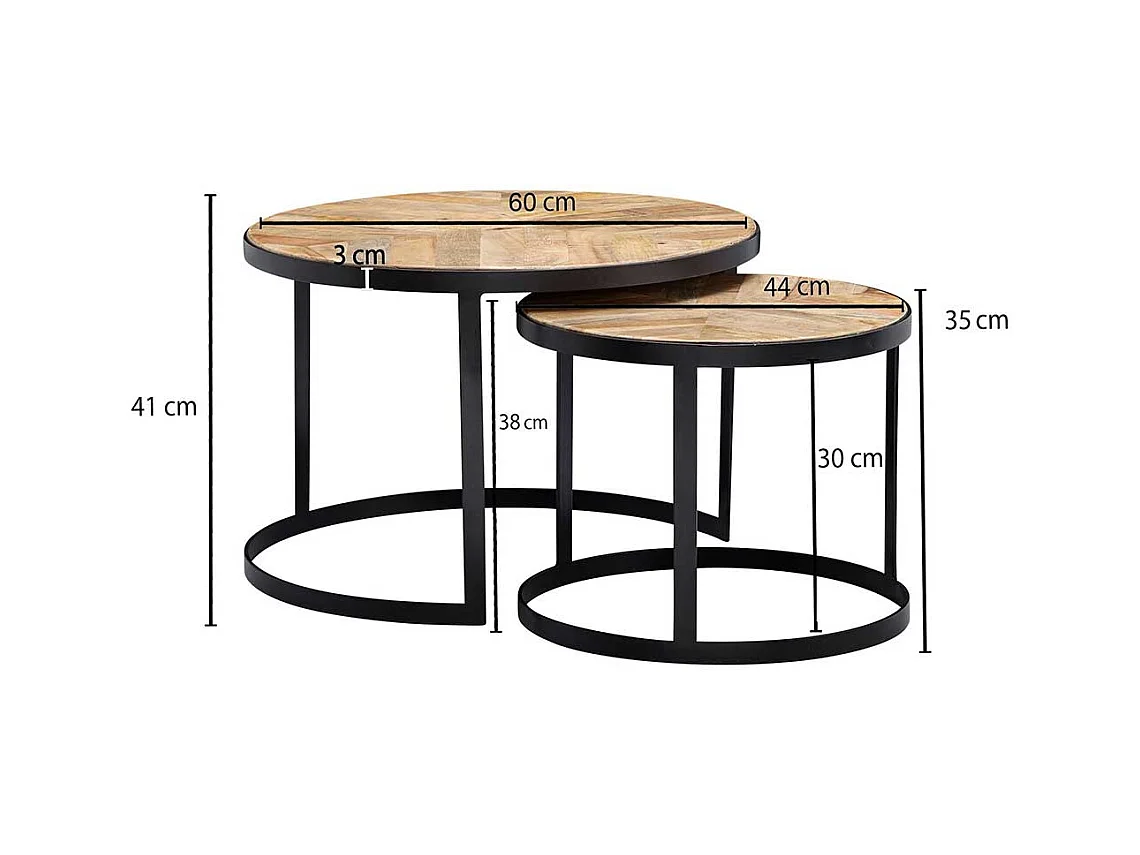Couchtisch 2er Set rund aus Massivholz Ringgestell (zweiteilig)