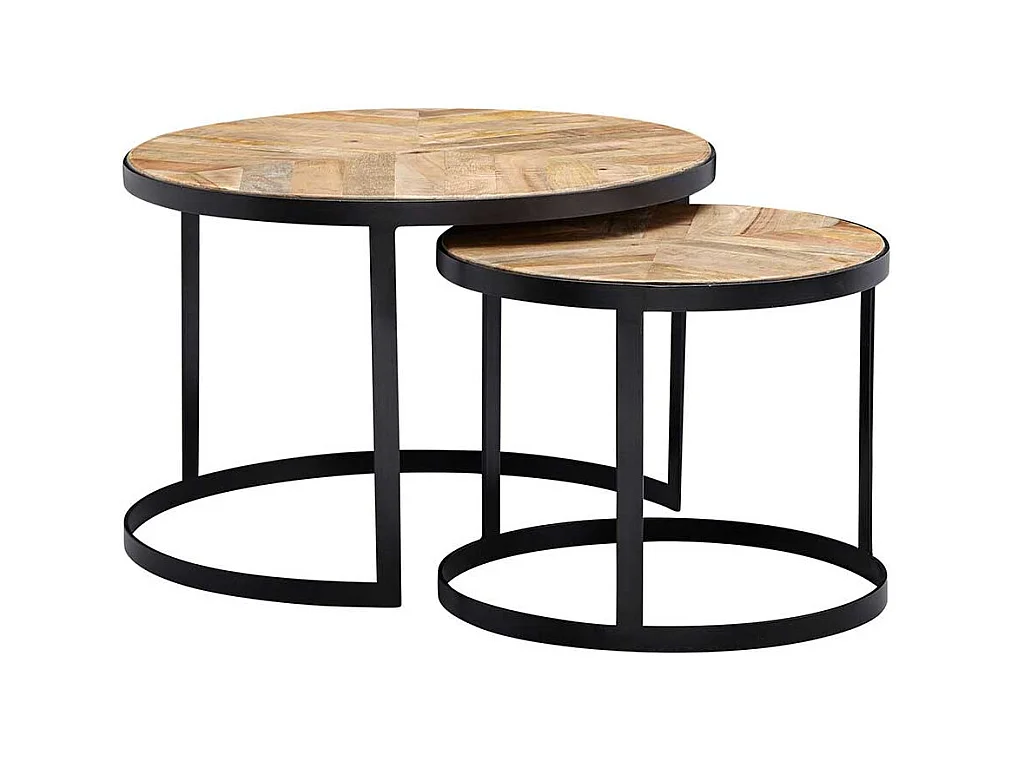 Couchtisch 2er Set rund aus Massivholz Ringgestell (zweiteilig)