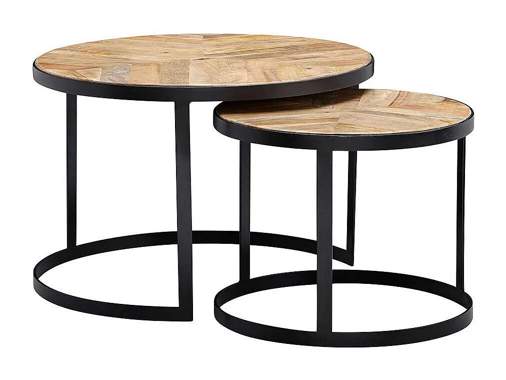 Couchtisch 2er Set rund aus Massivholz Ringgestell (zweiteilig)