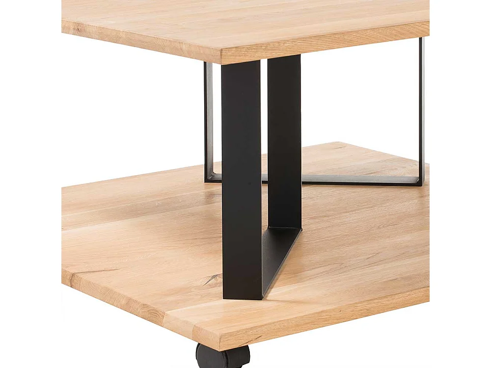 Wohnzimmertisch aus Eiche Massivholz und Metall rollbar