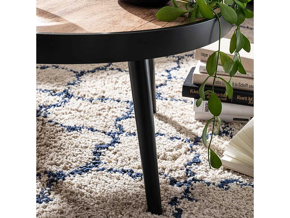 Retro Couchtisch in Schwarz und Holz Naturfarben 76 cm Durchmesser
