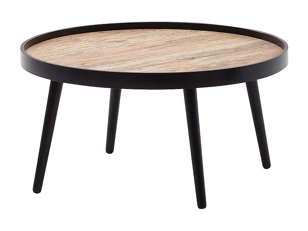 Retro Couchtisch in Schwarz und Holz Naturfarben 76 cm Durchmesser