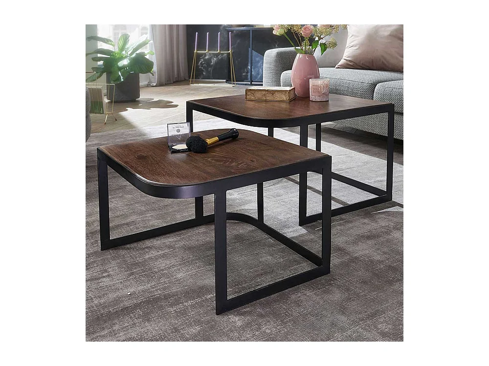 Designcouchtische in Dunkelbraun und Schwarz Massivholz und Metall (zweiteilig)