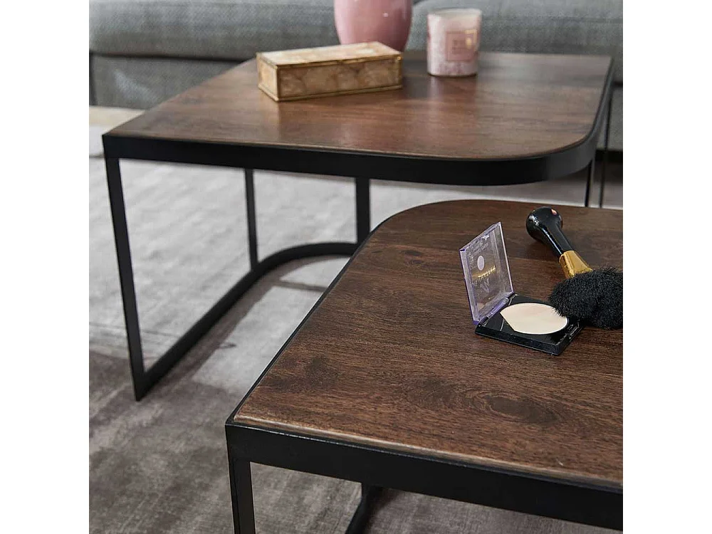 Designcouchtische in Dunkelbraun und Schwarz Massivholz und Metall (zweiteilig)