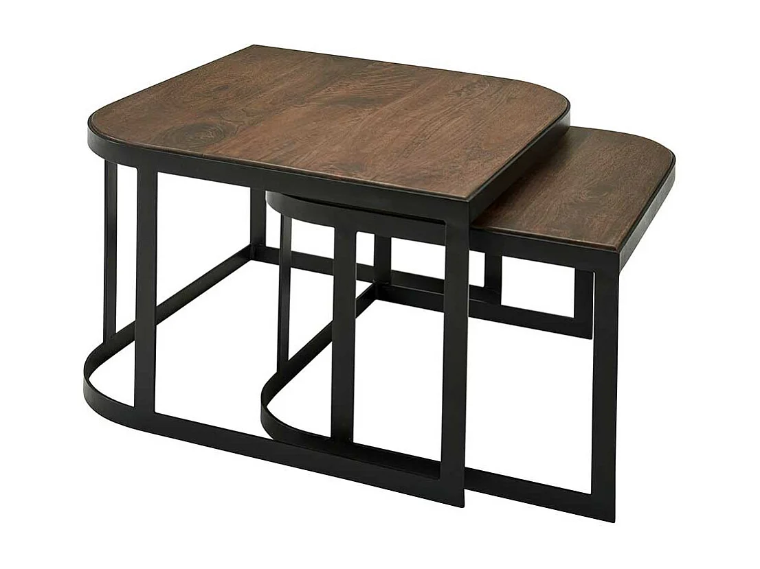 Designcouchtische in Dunkelbraun und Schwarz Massivholz und Metall (zweiteilig)