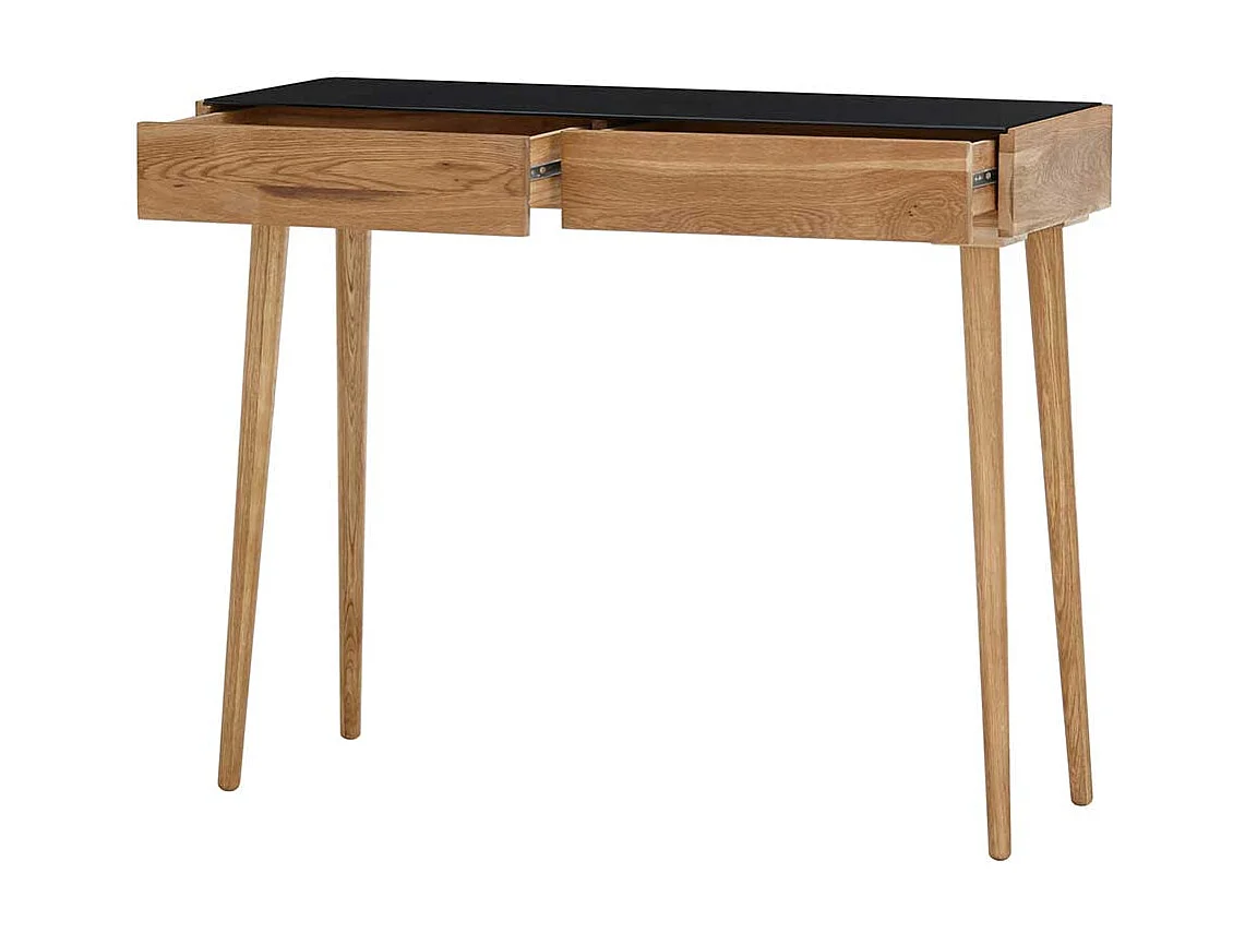 Eiche Laptopschreibtisch im Skandi Design schwarzer Glasplatte