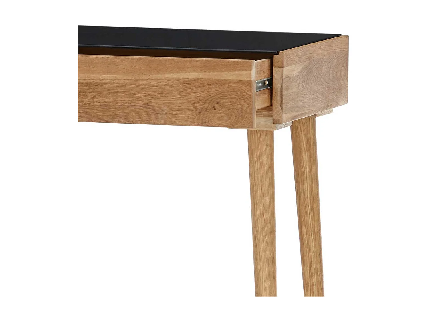 Eiche Laptopschreibtisch im Skandi Design schwarzer Glasplatte