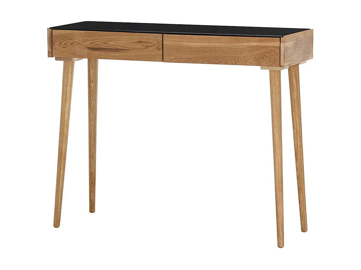 Eiche Laptopschreibtisch im Skandi Design schwarzer Glasplatte