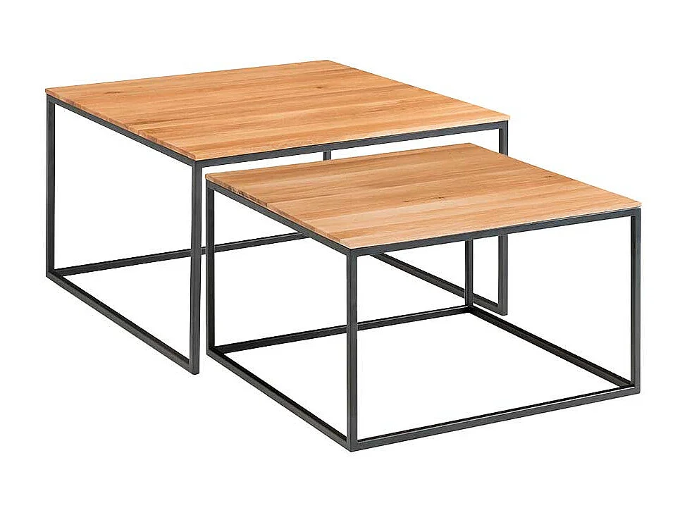 Couchtisch Set aus Asteiche Massivholz Metall (zweiteilig)