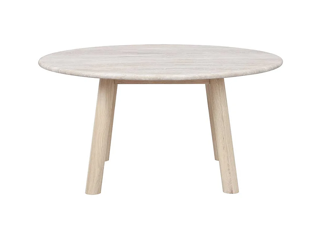 Couchtisch mit beiger Marmorplatte Gestell in Eiche White Wash