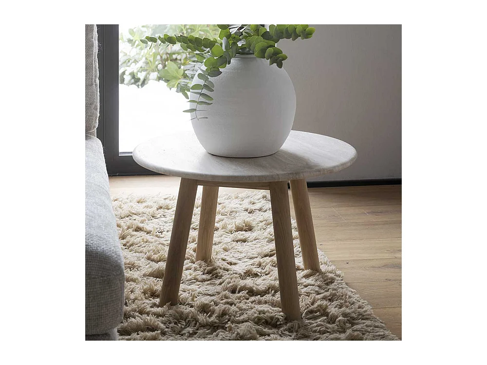 Couchtisch mit beiger Marmorplatte Gestell in Eiche White Wash