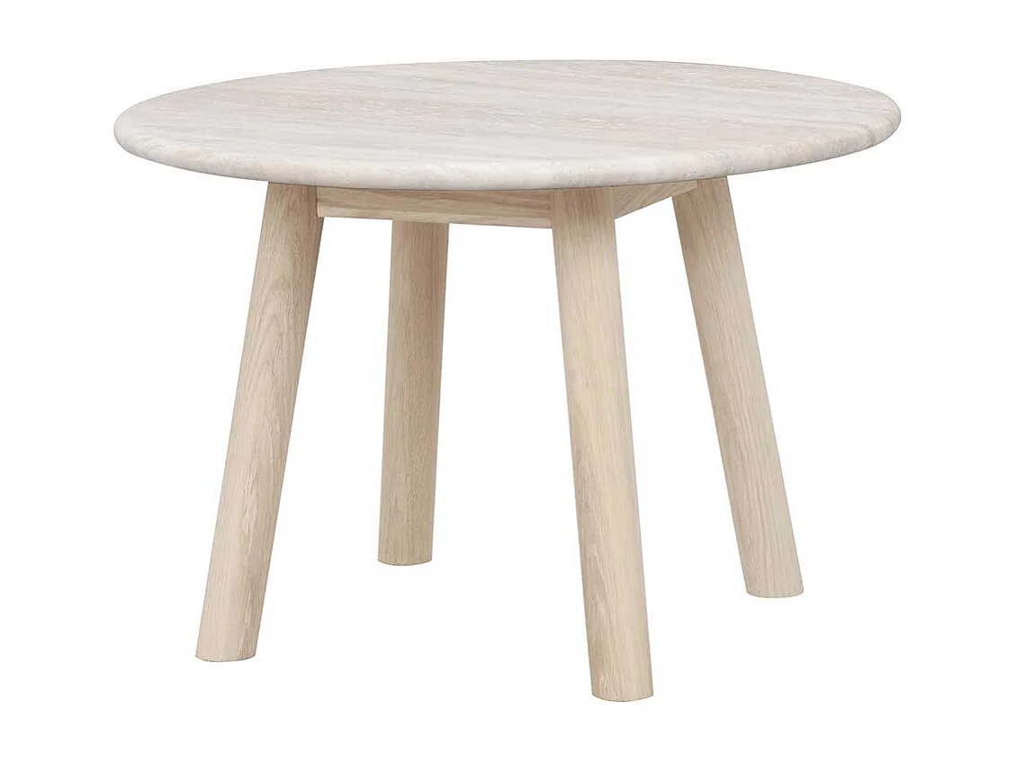 Couchtisch mit beiger Marmorplatte Gestell in Eiche White Wash