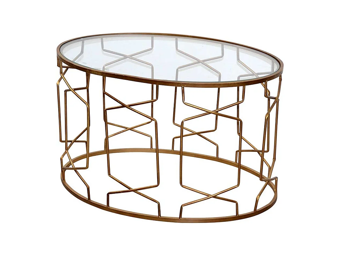 Design Couchtisch mit ovaler Tischplatte Gestell Goldfarben