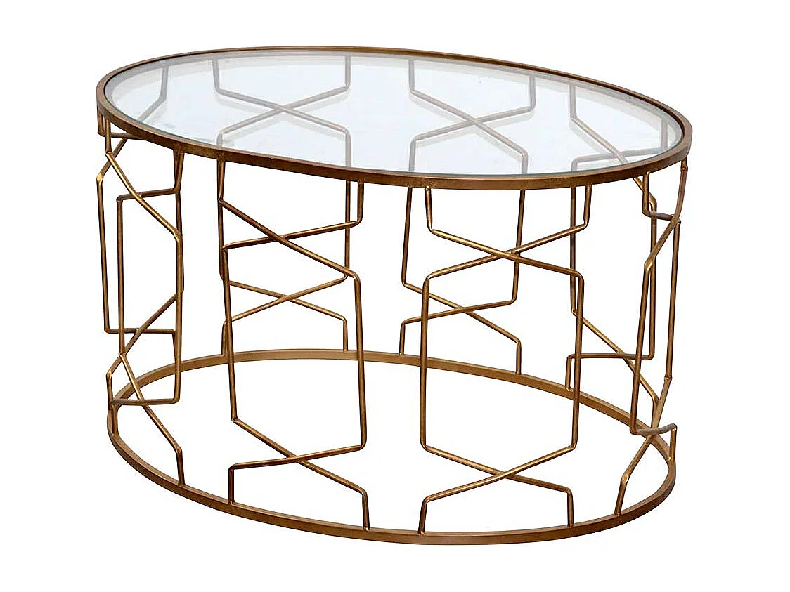 Design Couchtisch mit ovaler Tischplatte Gestell Goldfarben