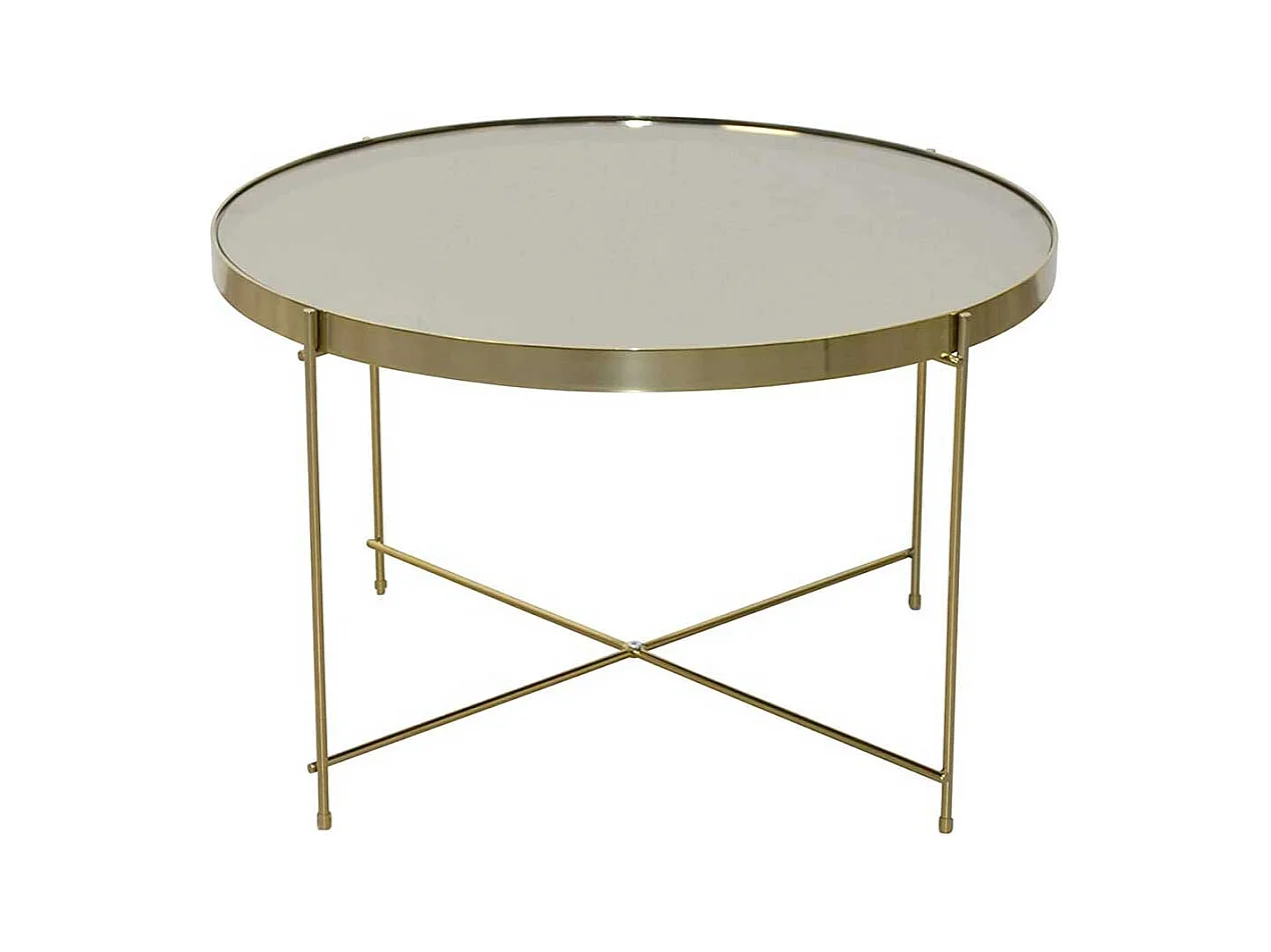 Wohnzimmer Tisch mit Spiegelglasplatte Goldfarben und Cremeweiß