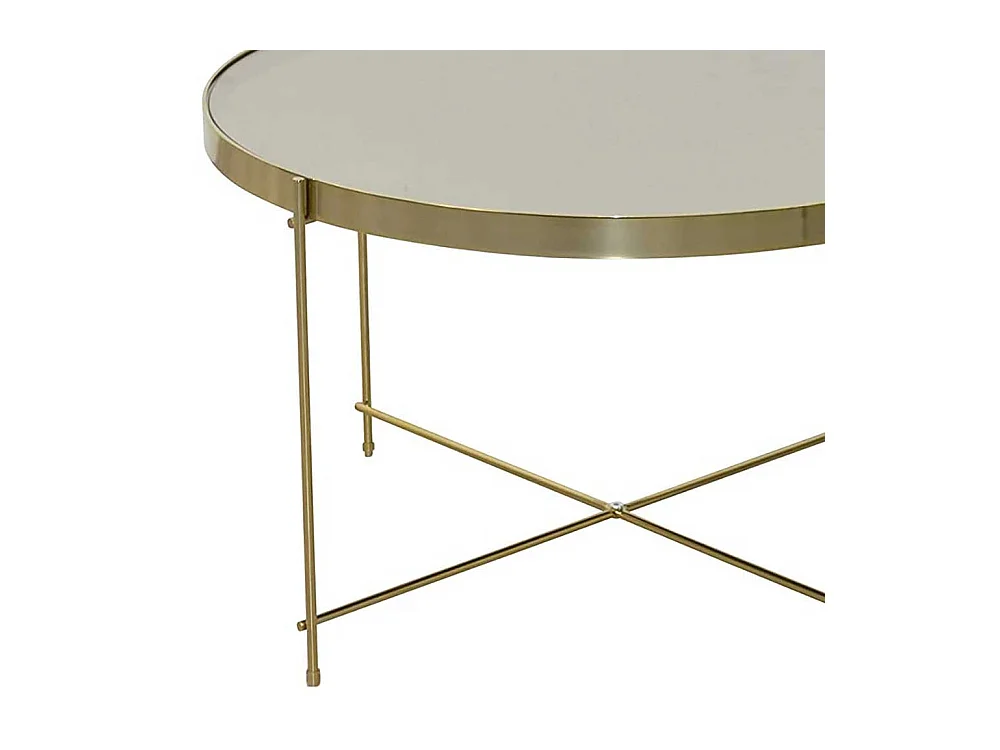 Wohnzimmer Tisch mit Spiegelglasplatte Goldfarben und Cremeweiß