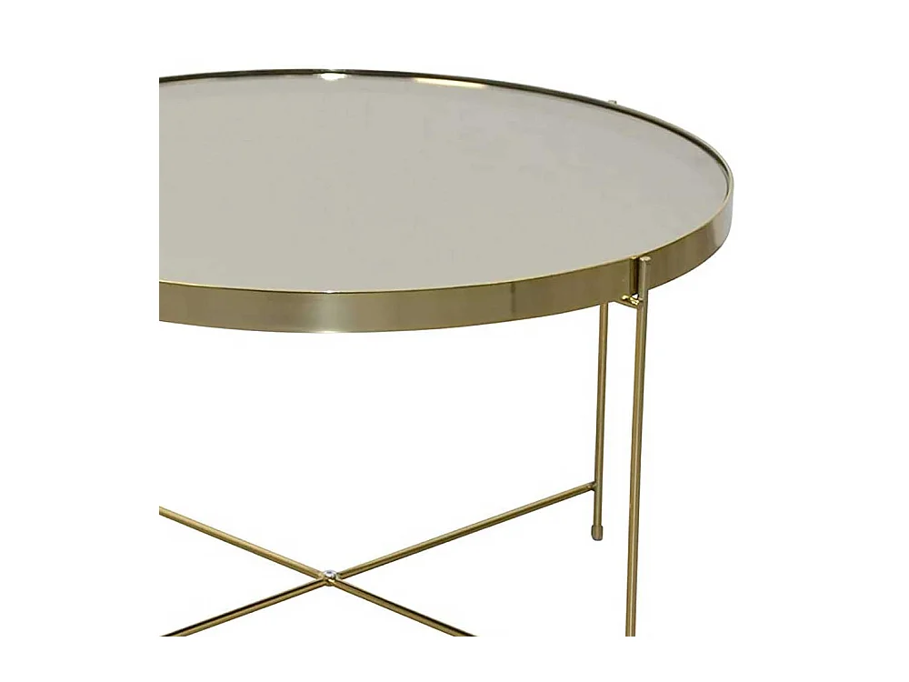 Wohnzimmer Tisch mit Spiegelglasplatte Goldfarben und Cremeweiß