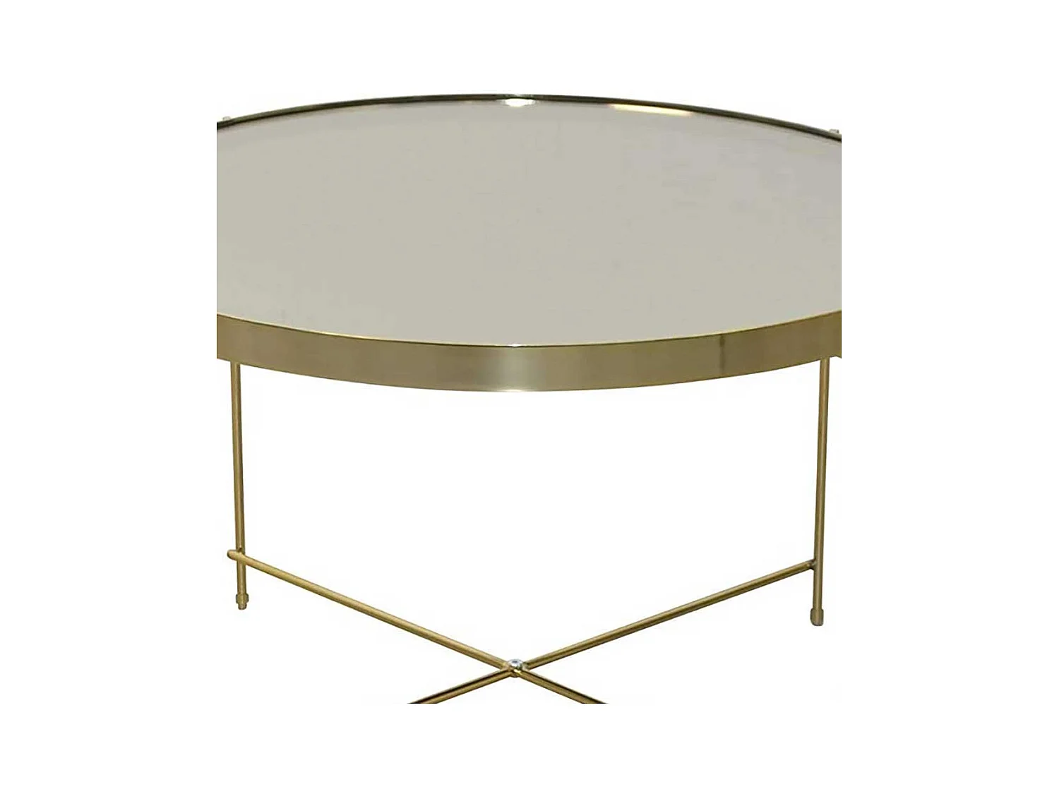 Wohnzimmer Tisch mit Spiegelglasplatte Goldfarben und Cremeweiß