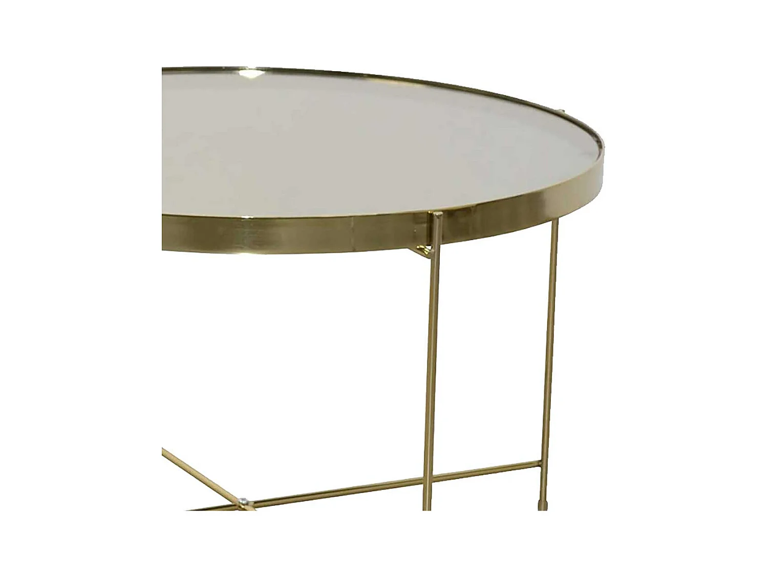 Wohnzimmer Tisch mit Spiegelglasplatte Goldfarben und Cremeweiß