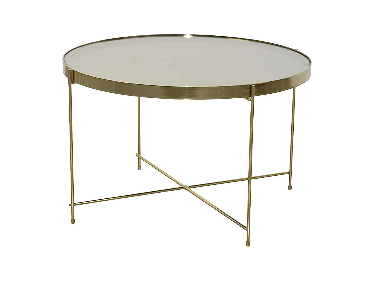 Wohnzimmer Tisch mit Spiegelglasplatte Goldfarben und Cremeweiß