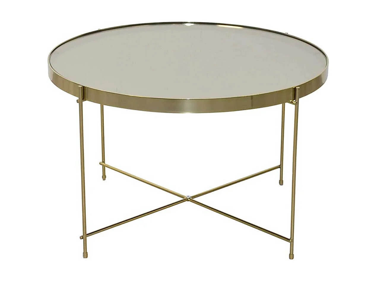 Wohnzimmer Tisch mit Spiegelglasplatte Goldfarben und Cremeweiß