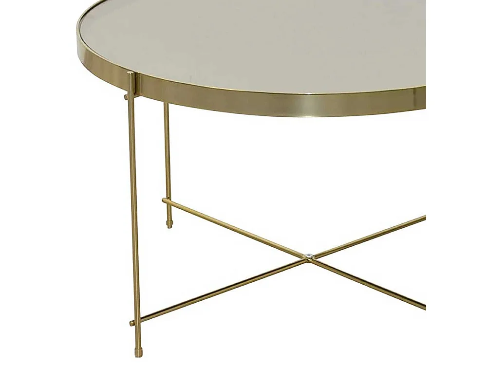 Wohnzimmer Tisch mit Spiegelglasplatte Goldfarben und Cremeweiß