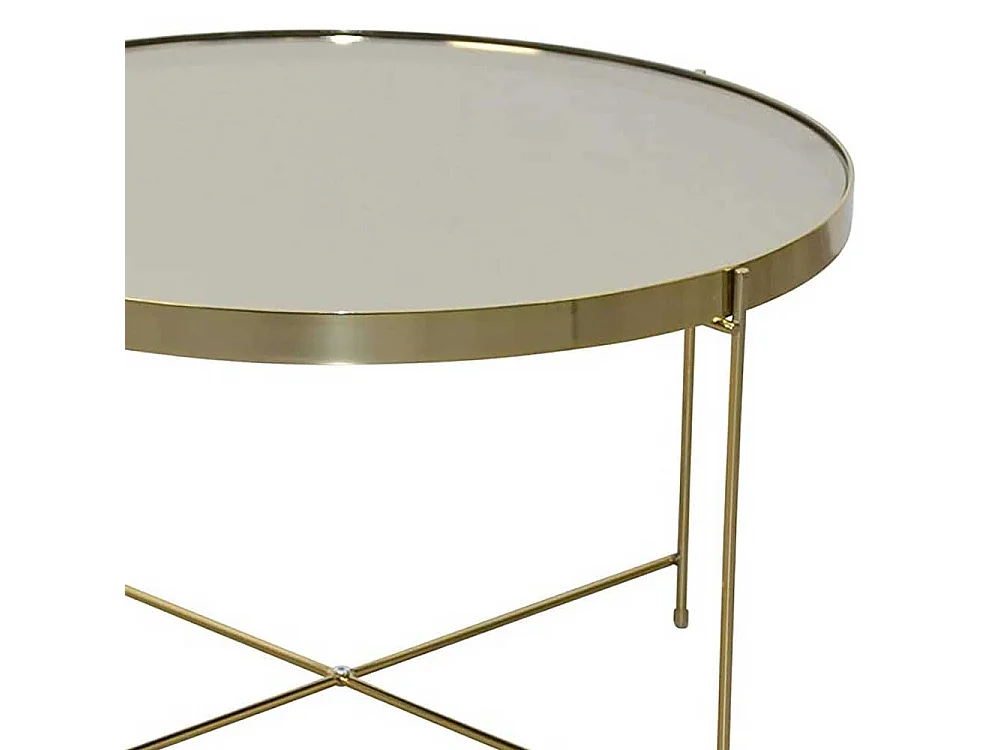 Wohnzimmer Tisch mit Spiegelglasplatte Goldfarben und Cremeweiß