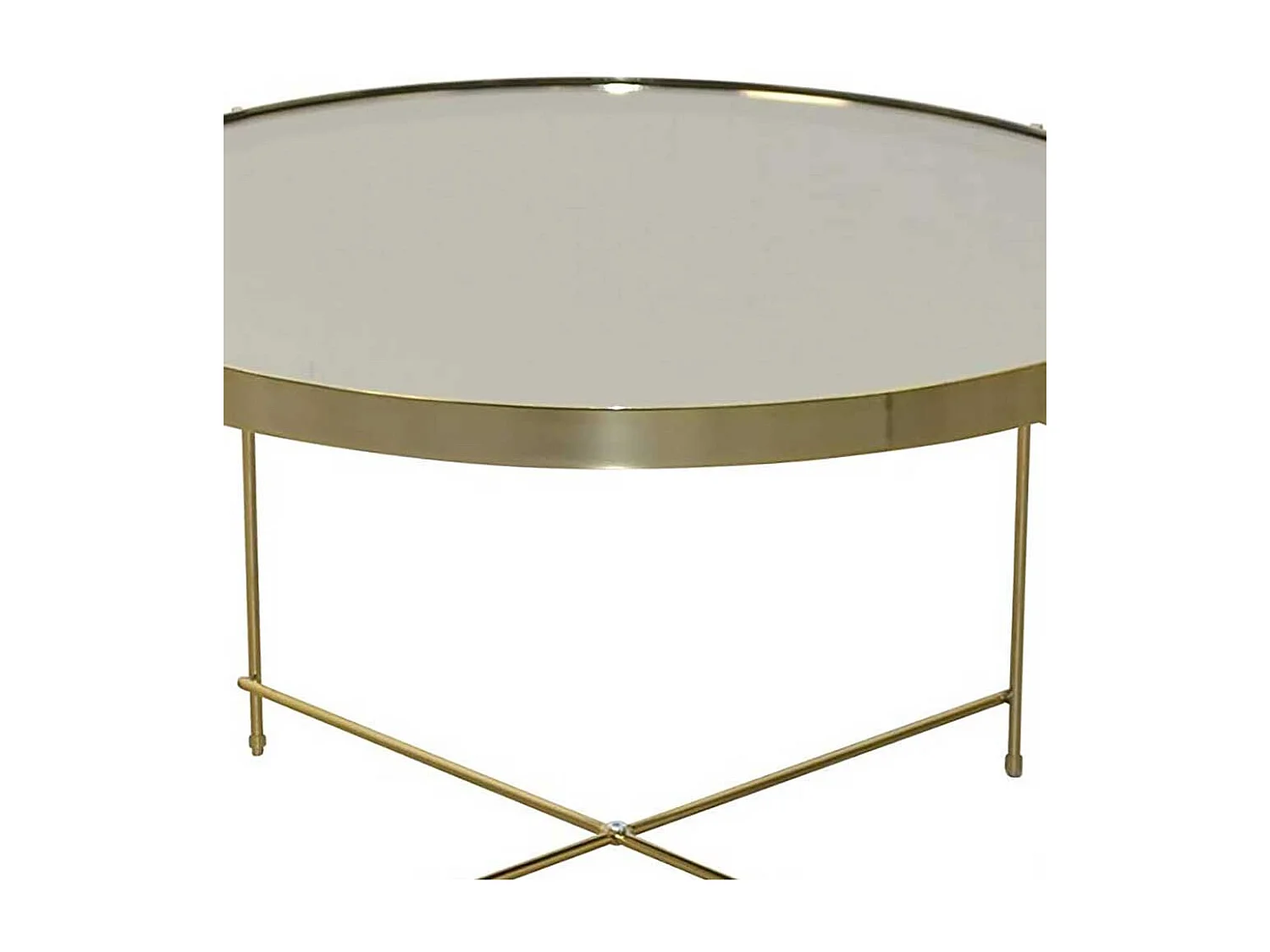 Wohnzimmer Tisch mit Spiegelglasplatte Goldfarben und Cremeweiß