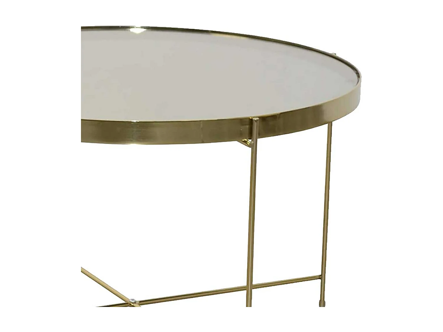 Wohnzimmer Tisch mit Spiegelglasplatte Goldfarben und Cremeweiß