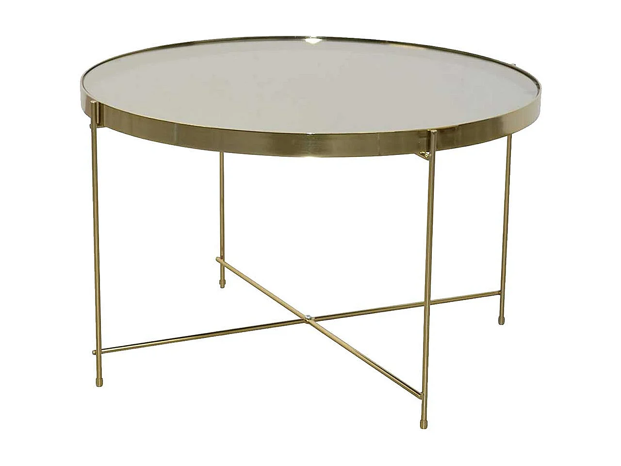 Wohnzimmer Tisch mit Spiegelglasplatte Goldfarben und Cremeweiß