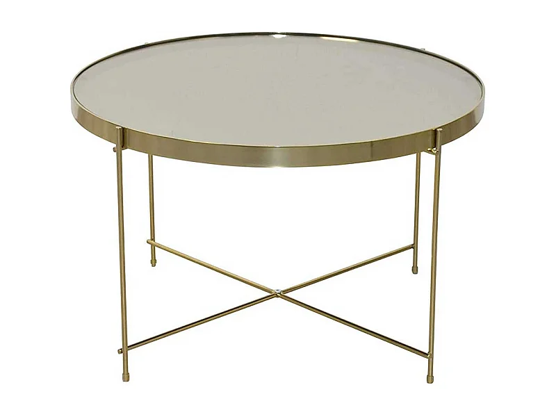 Wohnzimmer Tisch mit Spiegelglasplatte Goldfarben und Cremeweiß