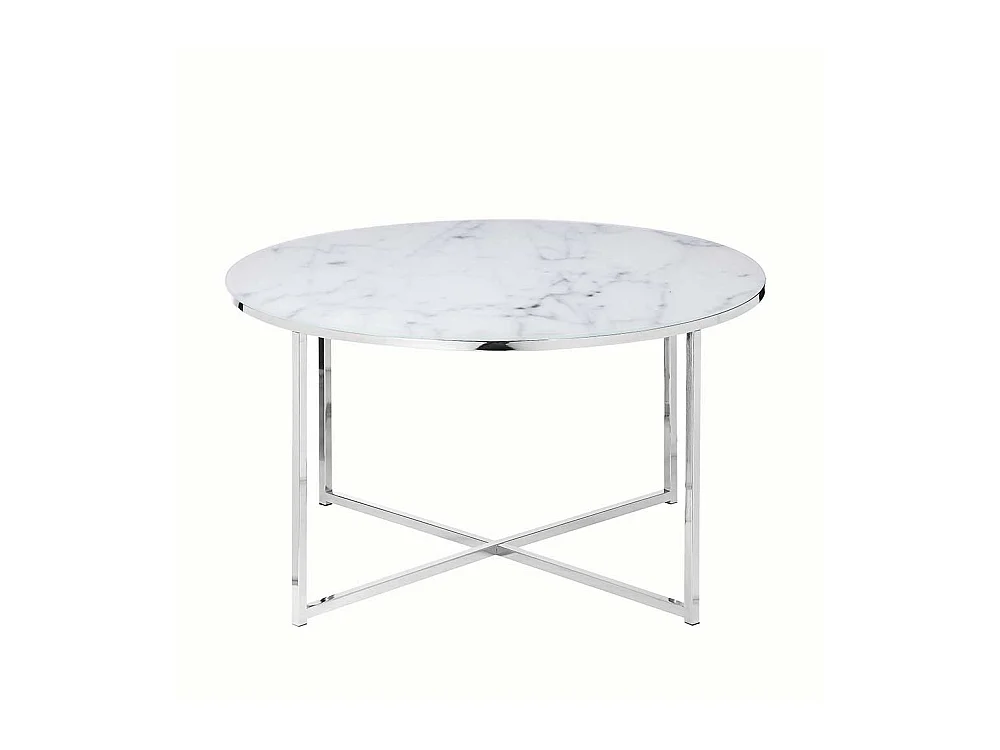 Design Couchtisch in Weiß und Chromfarben runder Tischplatte
