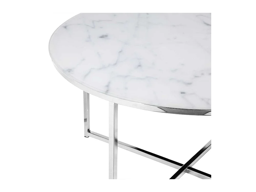 Design Couchtisch in Weiß und Chromfarben runder Tischplatte