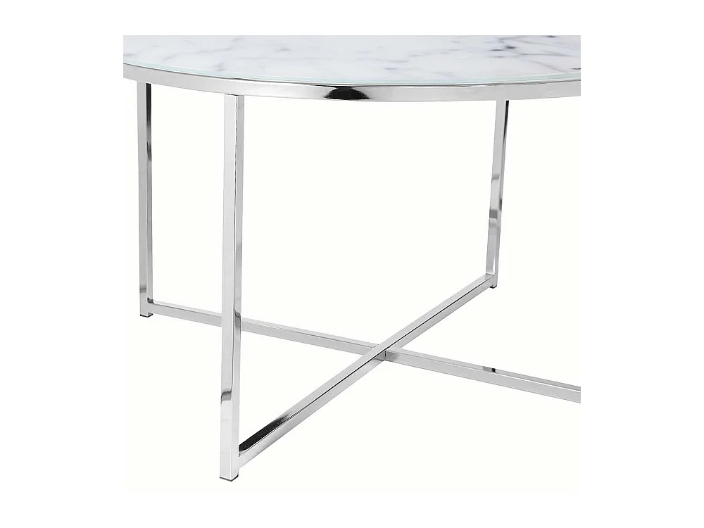 Design Couchtisch in Weiß und Chromfarben runder Tischplatte