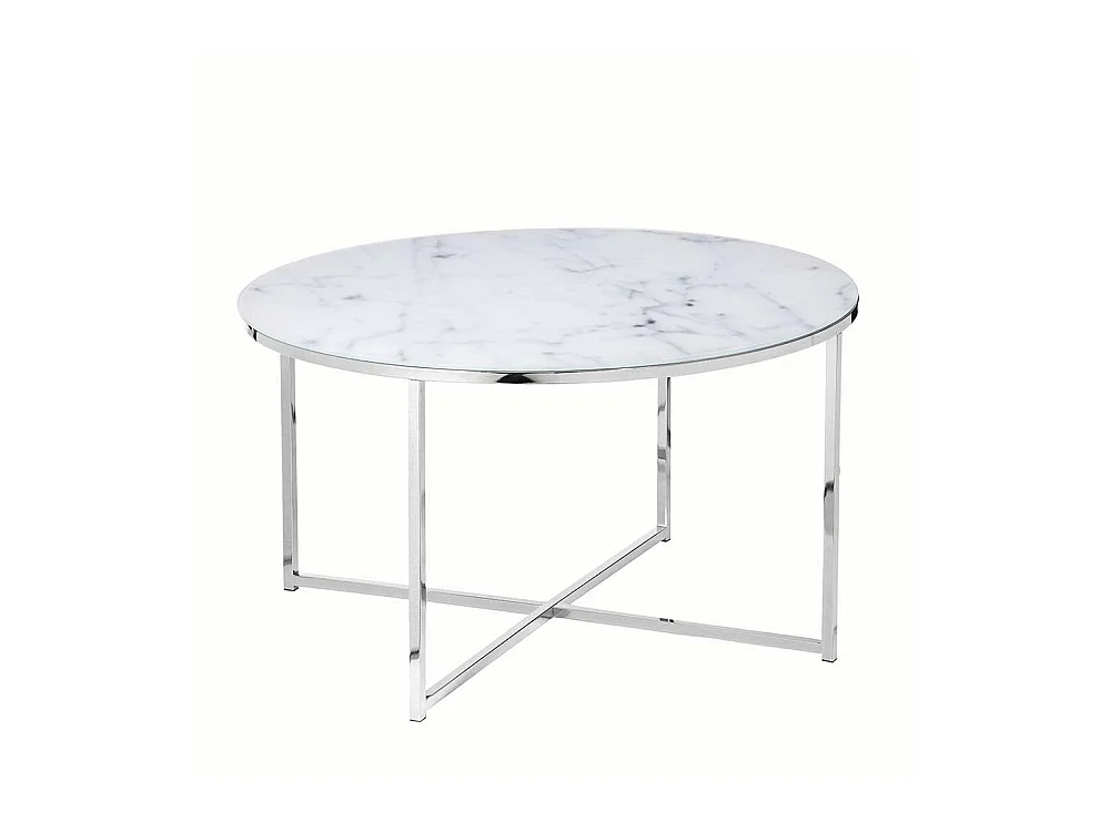 Design Couchtisch in Weiß und Chromfarben runder Tischplatte