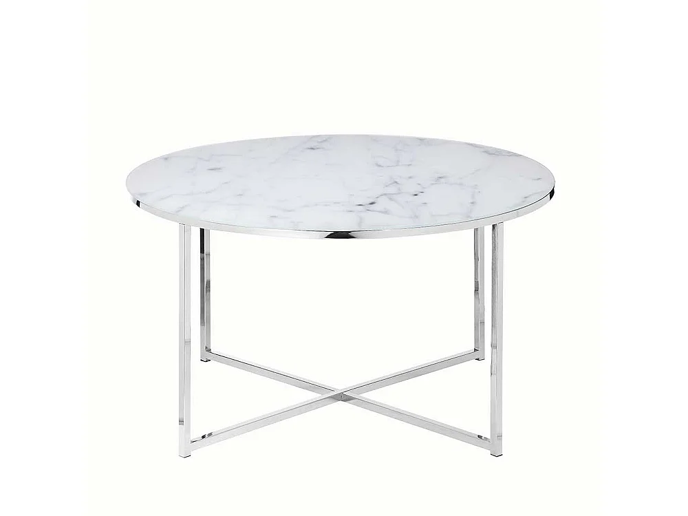 Design Couchtisch in Weiß und Chromfarben runder Tischplatte