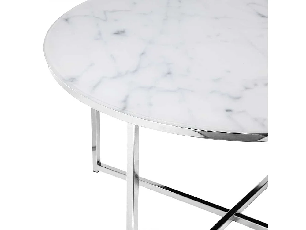 Design Couchtisch in Weiß und Chromfarben runder Tischplatte