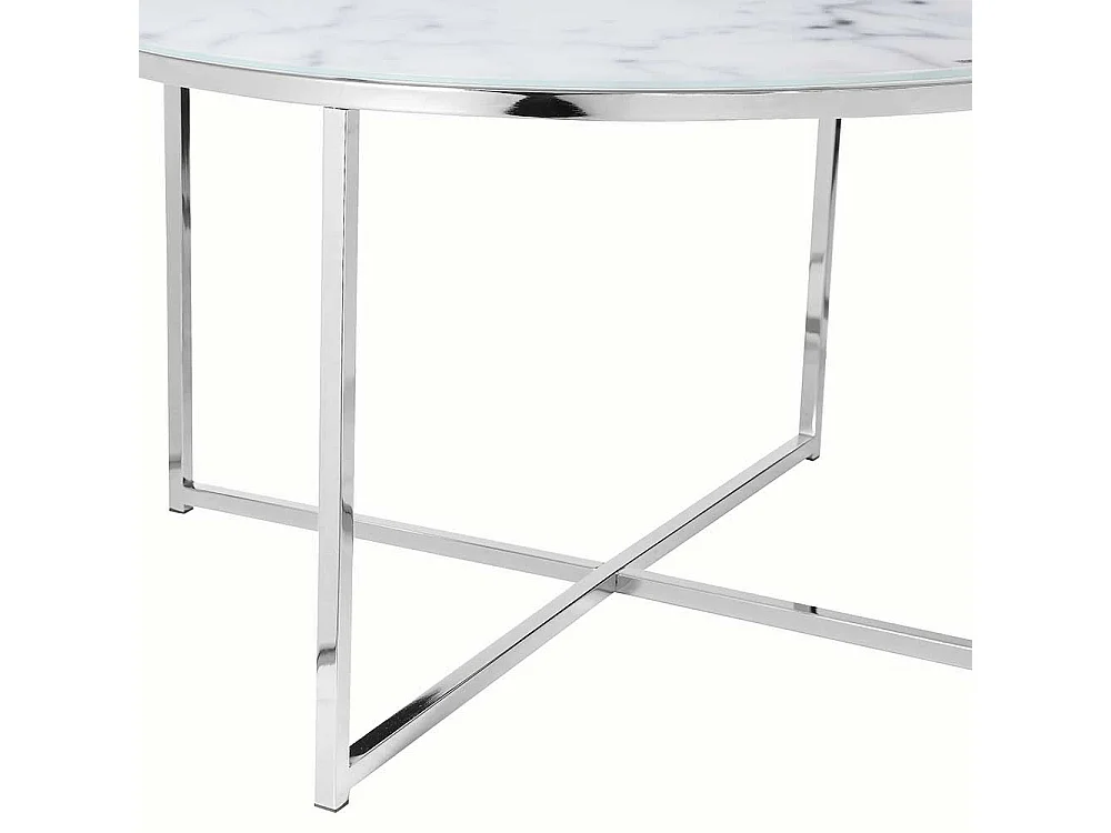 Design Couchtisch in Weiß und Chromfarben runder Tischplatte