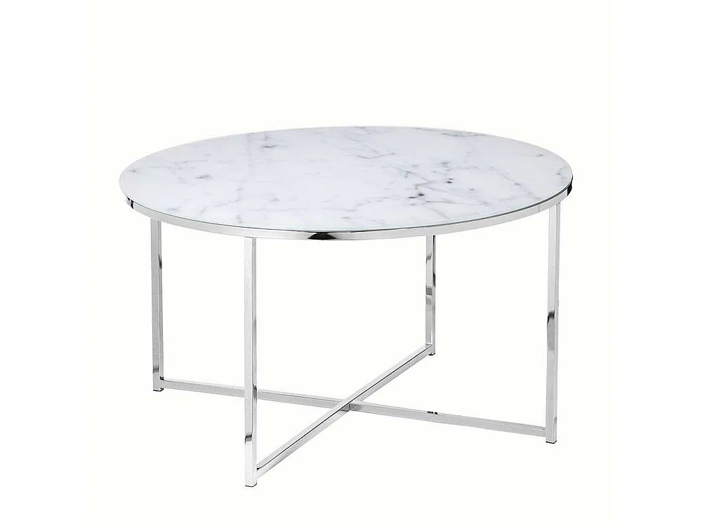 Design Couchtisch in Weiß und Chromfarben runder Tischplatte