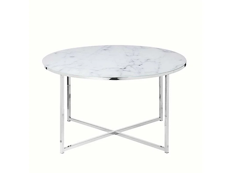 Design Couchtisch in Weiß und Chromfarben runder Tischplatte