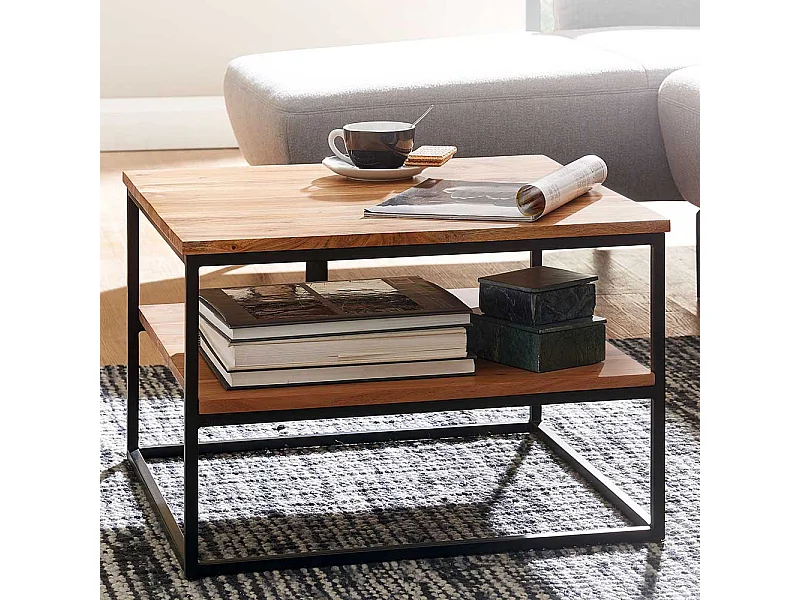 Moderner Wohnzimmertisch aus Akazie Massivholz Bügelgestell