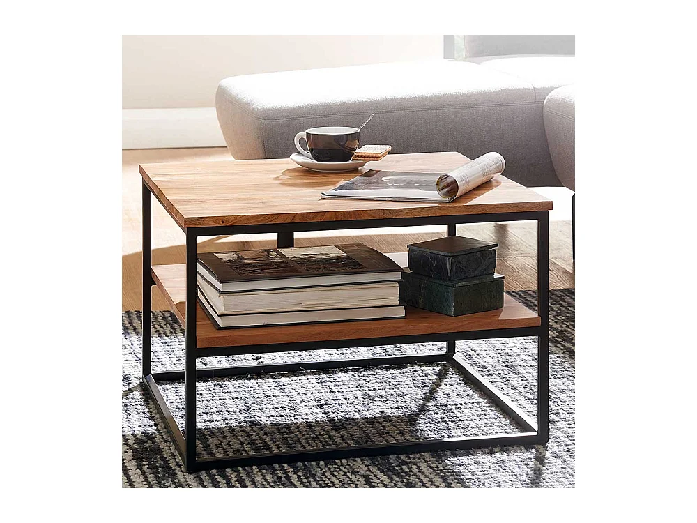 Moderner Wohnzimmertisch aus Akazie Massivholz Bügelgestell