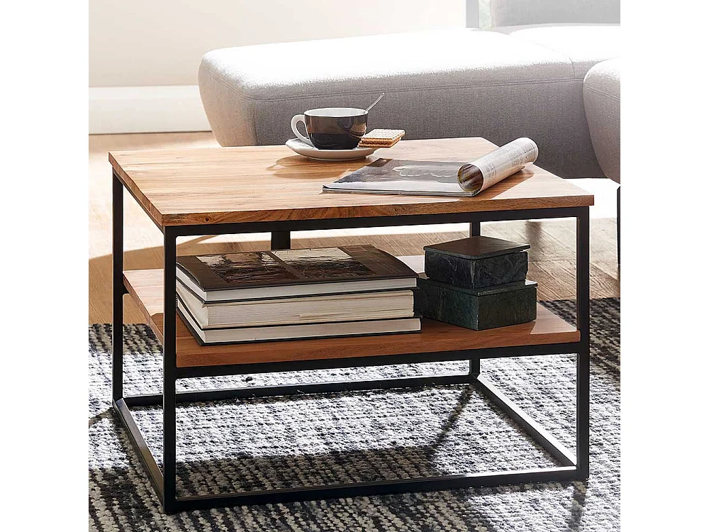 Moderner Wohnzimmertisch aus Akazie Massivholz Bügelgestell