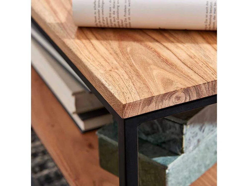 Moderner Wohnzimmertisch aus Akazie Massivholz Bügelgestell