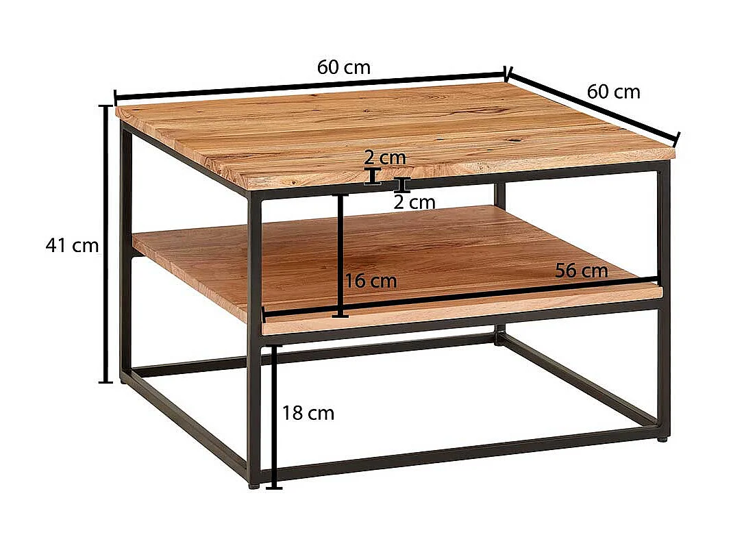 Moderner Wohnzimmertisch aus Akazie Massivholz Bügelgestell