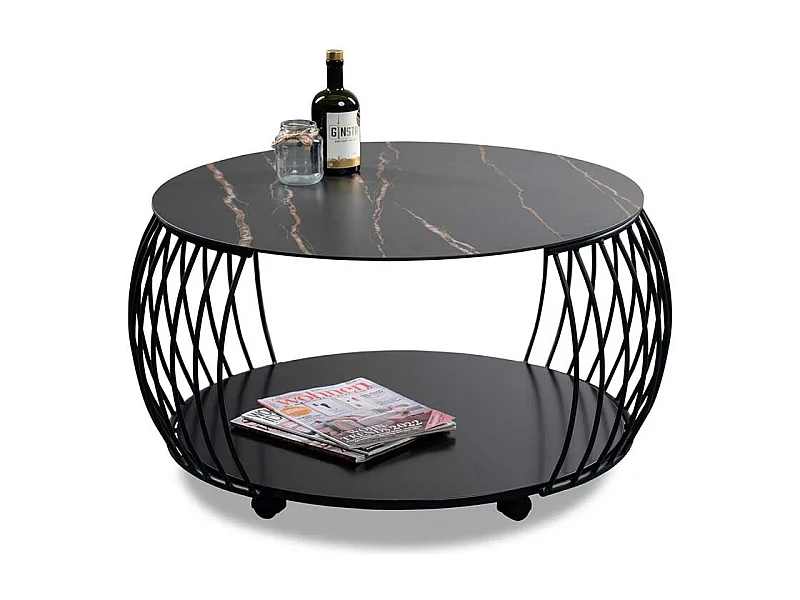 Couchtisch Salontisch in Schwarz und Marmor Optik