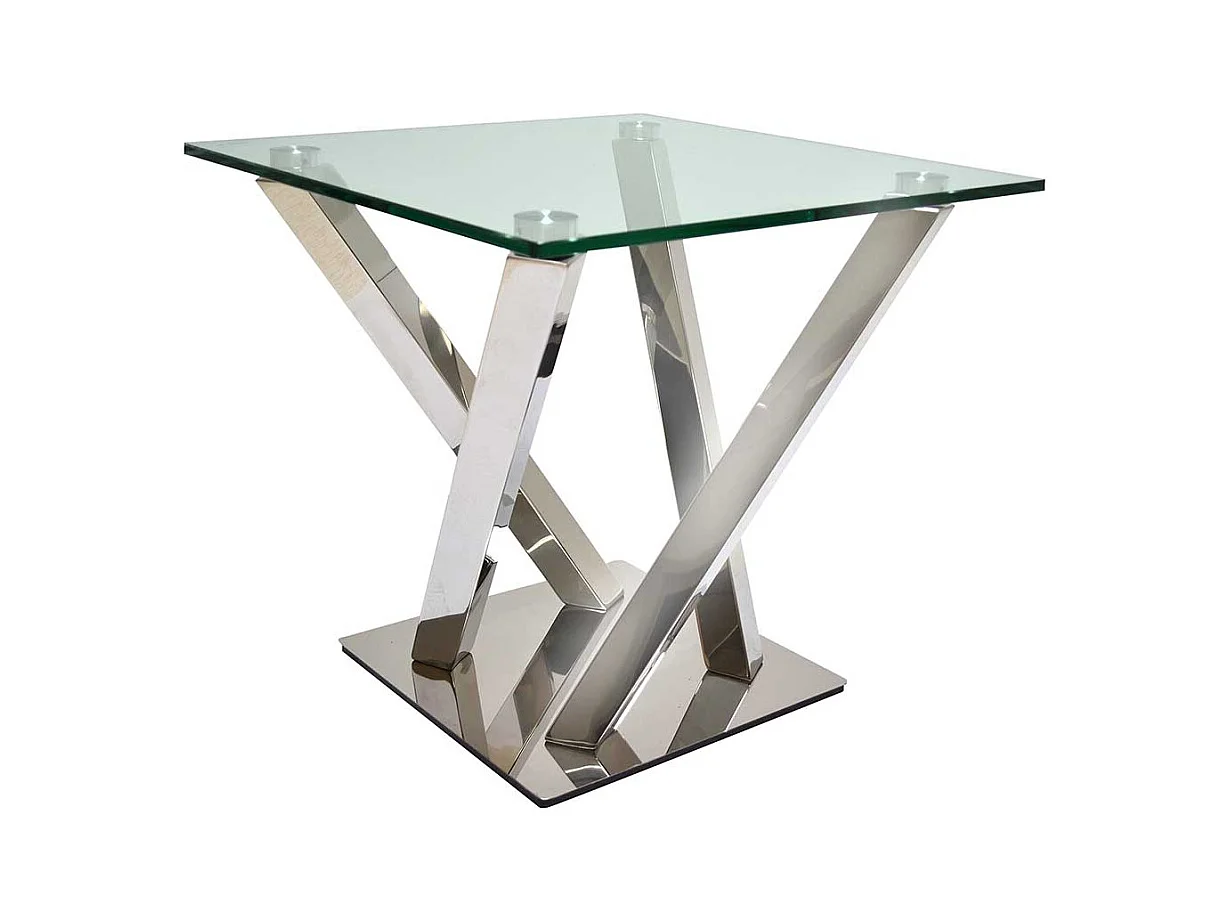 Design Couchtisch aus Sicherheitsglas und Edelstahl Mikado Fußgestell