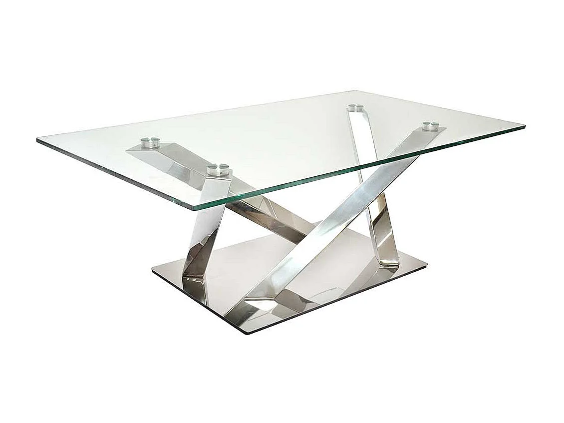 Design Couchtisch aus Sicherheitsglas und Edelstahl Mikado Fußgestell