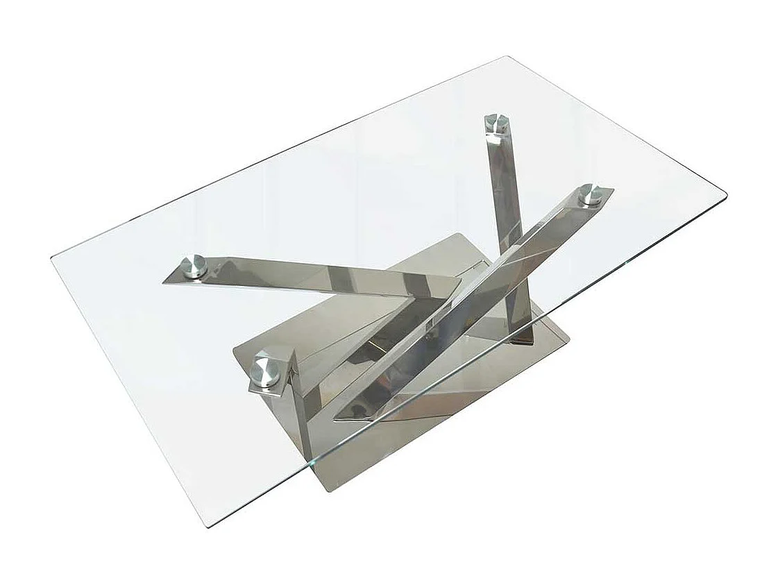 Design Couchtisch aus Sicherheitsglas und Edelstahl Mikado Fußgestell